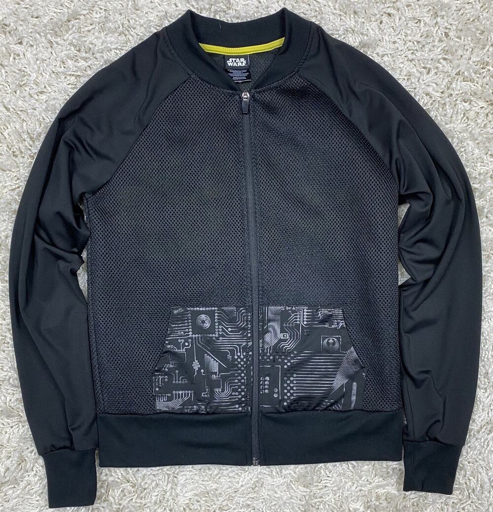 Star Wars Full Zip Mesh Bomber Jacket Mens SM Black Yellow Logo Athletic